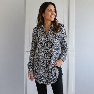 Matalan  Black White‎ Leopard Print Longline Button Down Shirt Size 16 UK 12 US